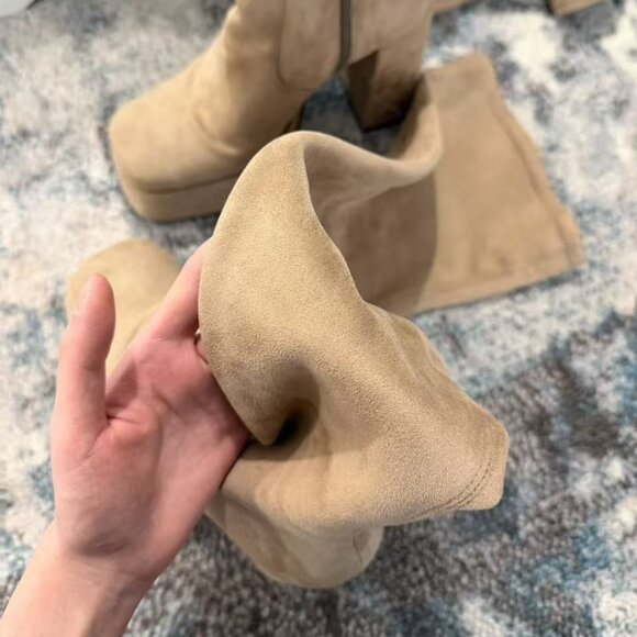 Taupe Suede Over-the-Knee Platform Heel Boots - Picture 2 of 4